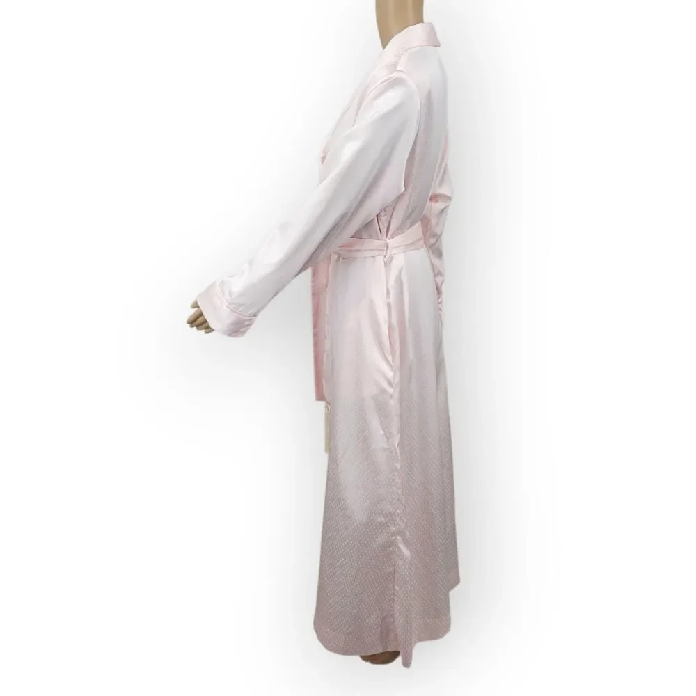 Flo Weinberg Vintage Elegant Pink Satin Robe Fleece Lined